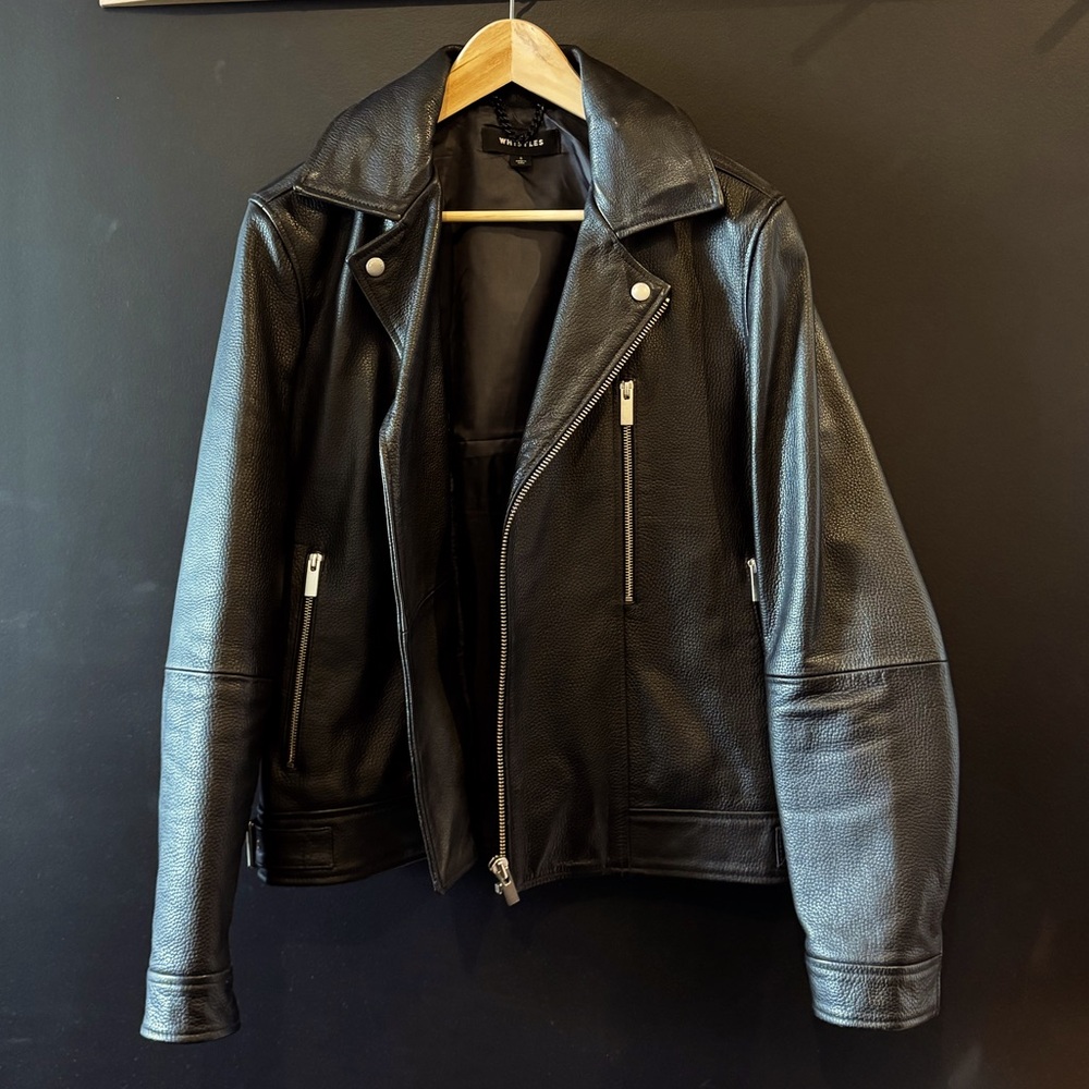 Whistles men's leather biker jacket - size S